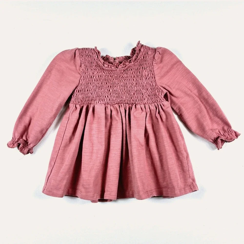 Tahari Baby Girls Dusty Rose Button Back Ruffle Neck‎ Top Shirt 24mo